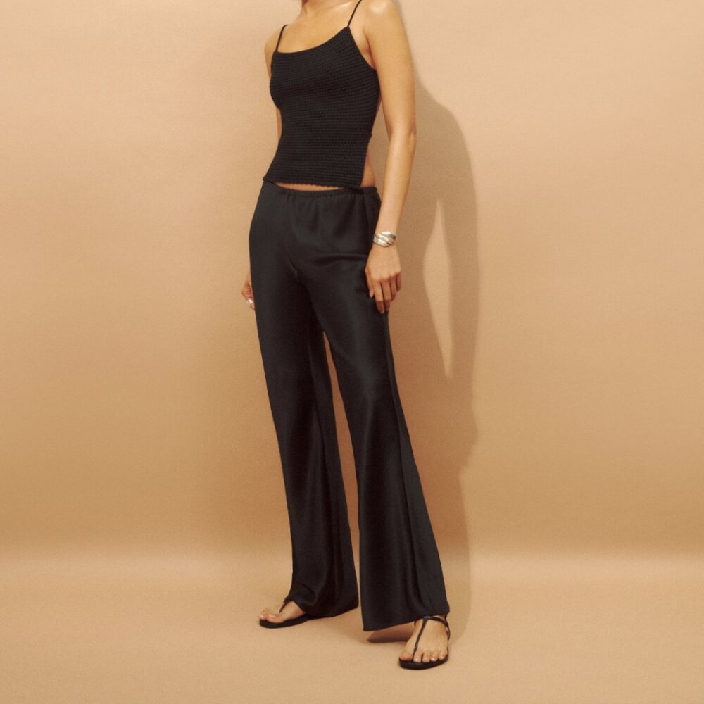 Reformation Gale Satin Mid Rise Bias Pant Black Size Medium